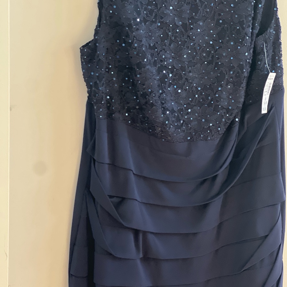 Dressbarn Dress Womens 14 Navy Lace Sequin Sheath V‎ Neck Ruched Cocktail Party - Picture 5 of 5